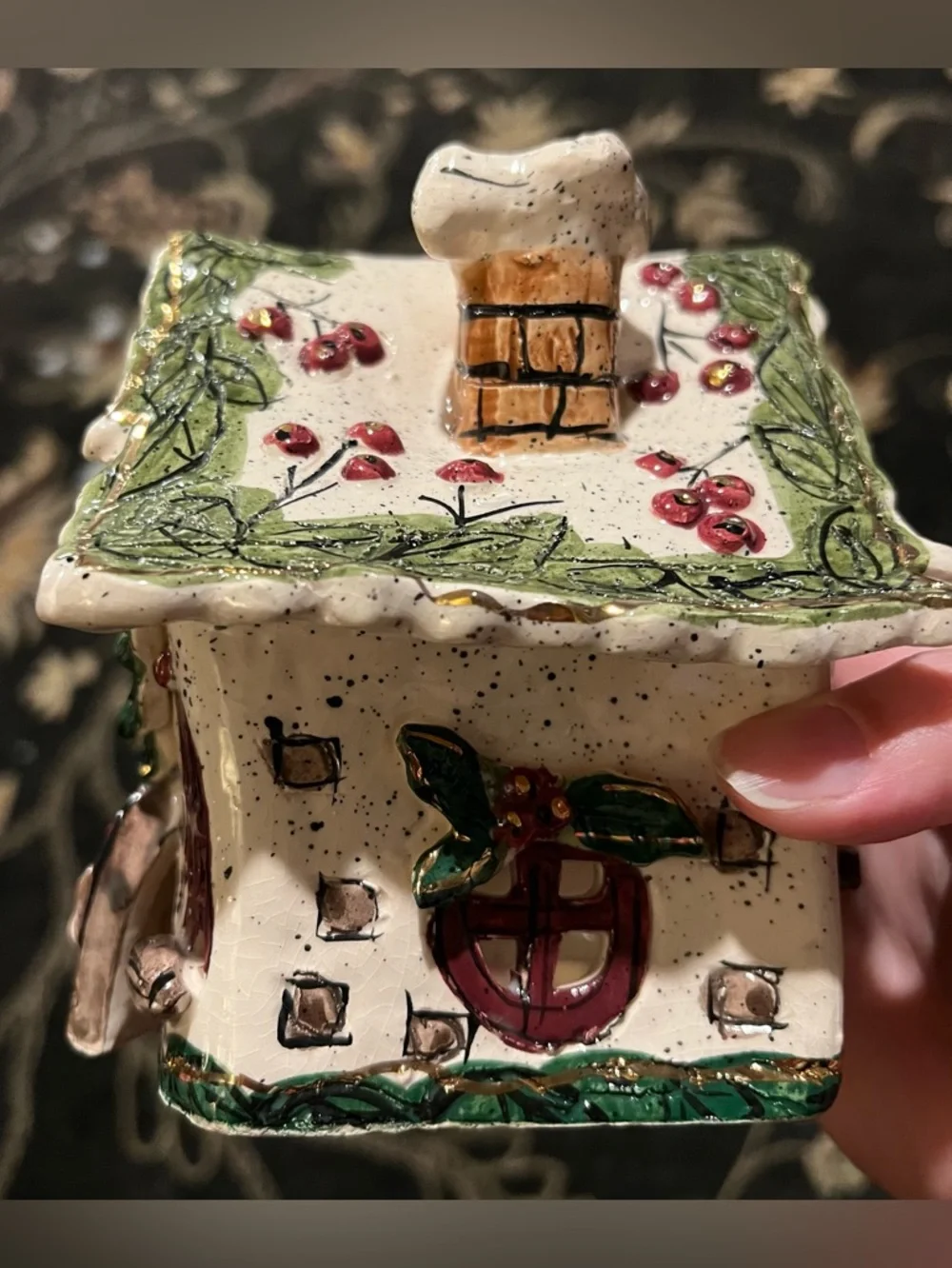 Blue Sky Heather Goldminc Christmas Cottage Tealight House Holly Berry Vintage